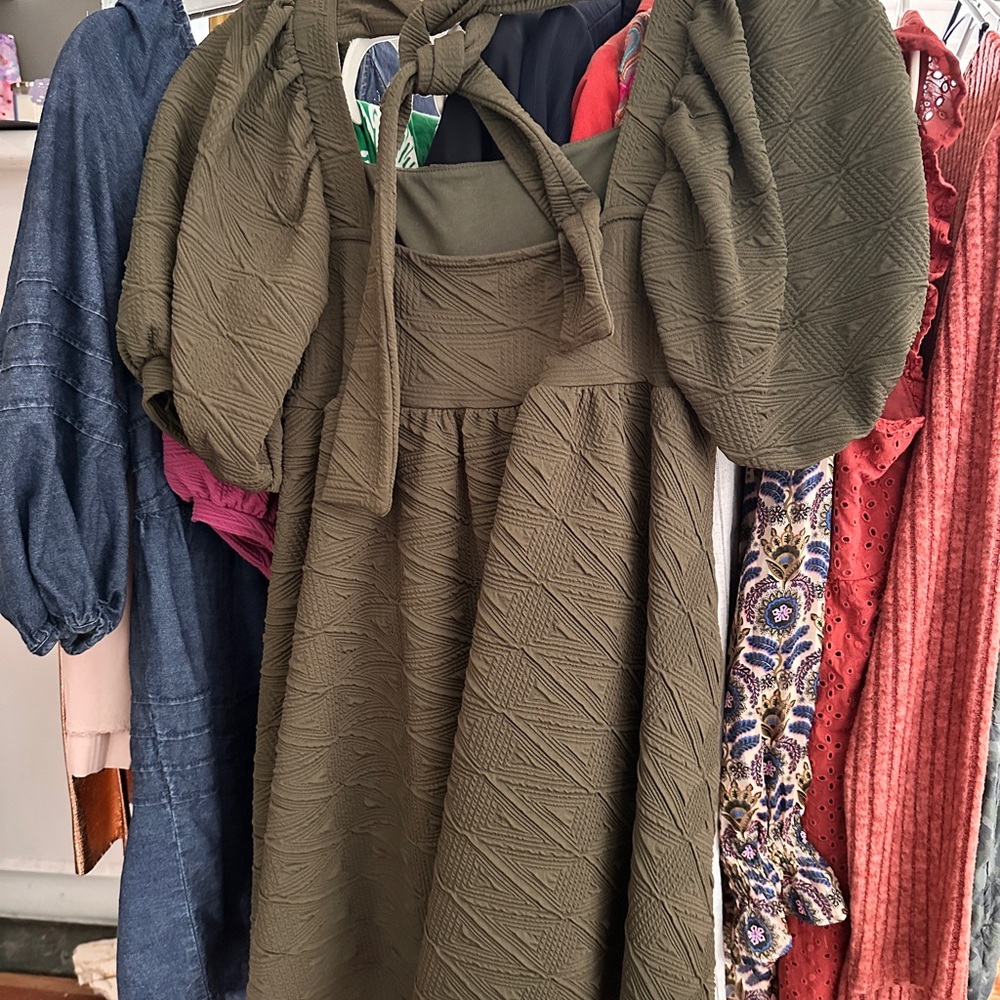 Free People ‘Violet’ Olive Green Textured Dress - Picture 1 of 8